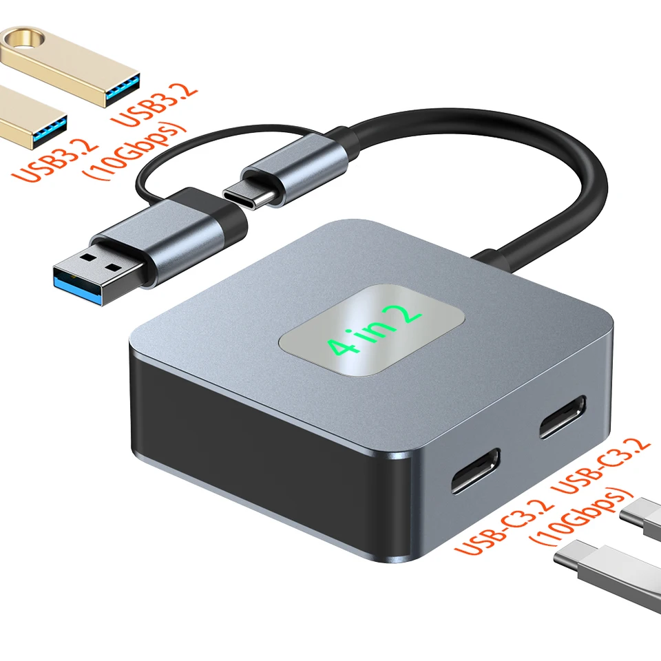 ESryotz USB C Hub 4 Ports USB Typ C až USB3.2 Adaptér rozbočovača GEN2 HUB