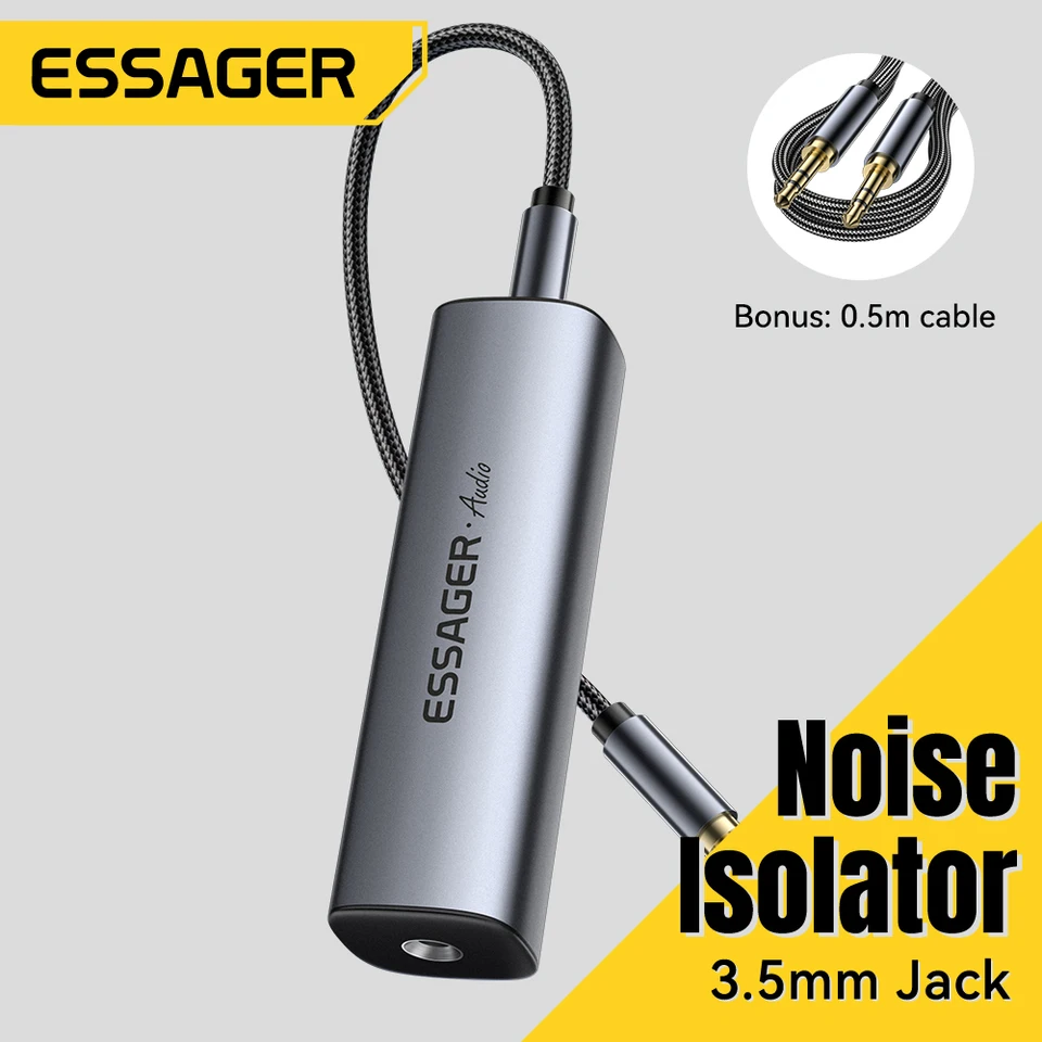 Essager 3,5 mm Aux kábel Audio hluk Filter Izolátor hluku Zlušný Izolátor Eliminujte rušenie pre domáci stereofónny automobilový zvukový systém