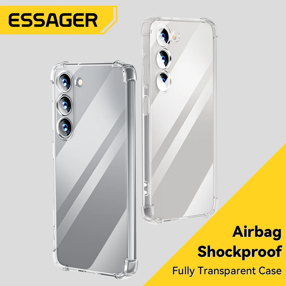 Essager Clear Dropofer Puzder pre telefón pre Samsung S10 S21 S23 POZNÁMKA 9 SLIKONOVÝ SORKOVÝ PANIKÁRSKÝ PRÍPAD PRE GALAXY Z FLIP5 FLIP4 Kryt