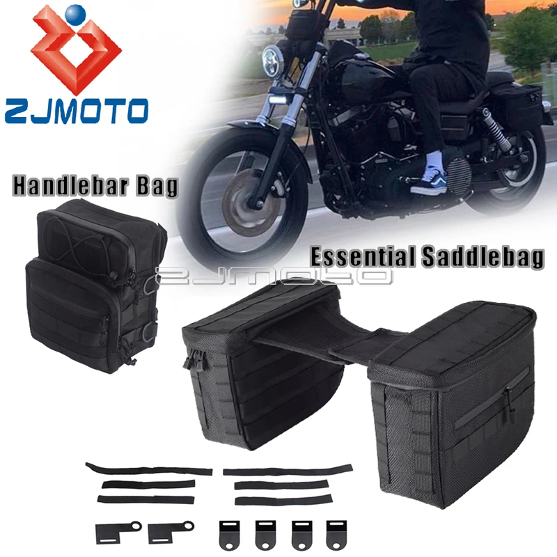 Essential Saddlebag a riadidlá T-Bar Bag Zipper Saddle Pannier Side Storage Bag pre Harley Softail Dyna Street Bob fxdf xl fxbb