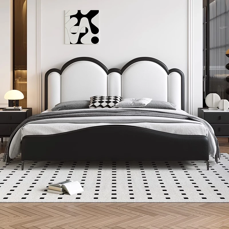 Estetické dievča Drevené dvojlôžko Čierny Majster Minimalista Moderný salón King King Dvojlôžko biele drevo osvetlené deux Place Room nábytok