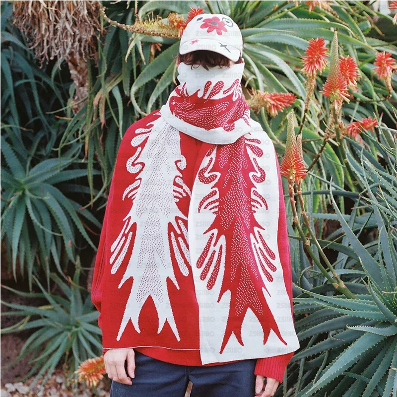 Estetický vintage vzor Jacquard Dámsky pletený šál y2k gothic grunge čierna červená červená šatka zimná kórejská luxusná šál emo