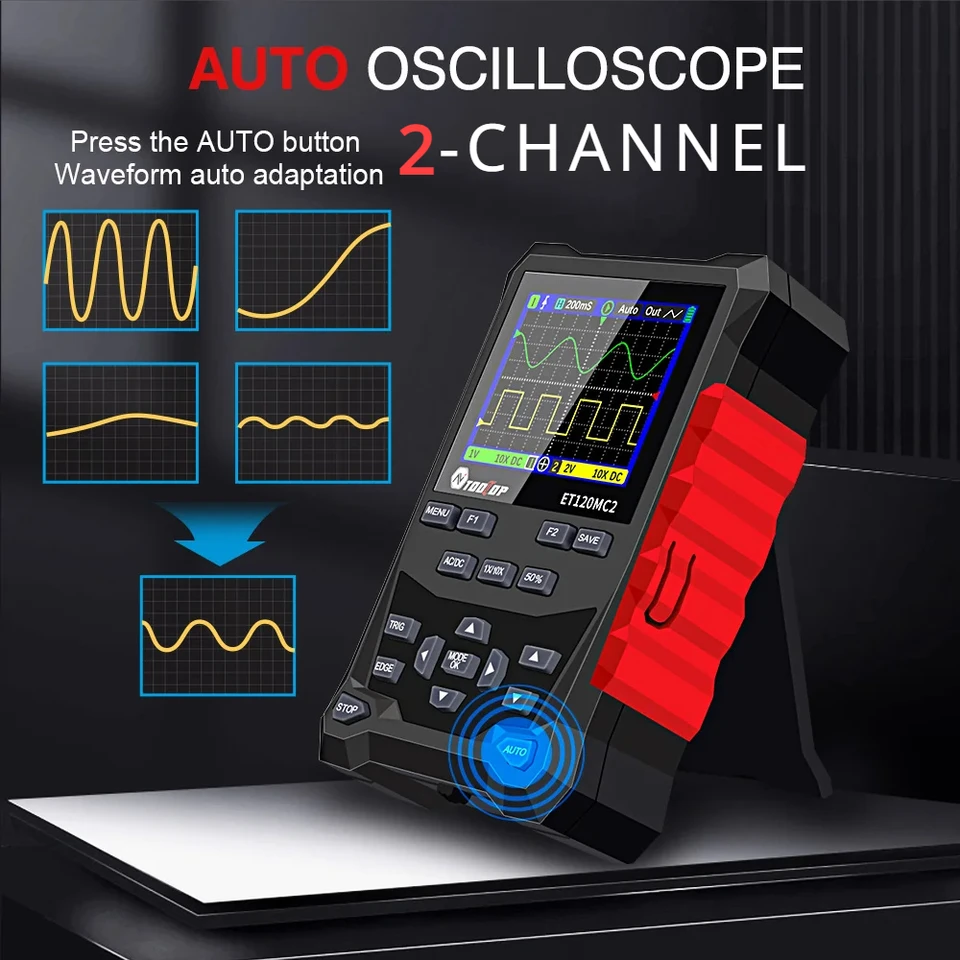 ET120MC2 2 Digitálny osciloskop digitálneho osciloskopu 120MHz Bandith Twith 500MSA/S SDELOD SDELOD SDELOD SIGNAL 2 V 1 MINI DSO AUTO Oscilospópio
