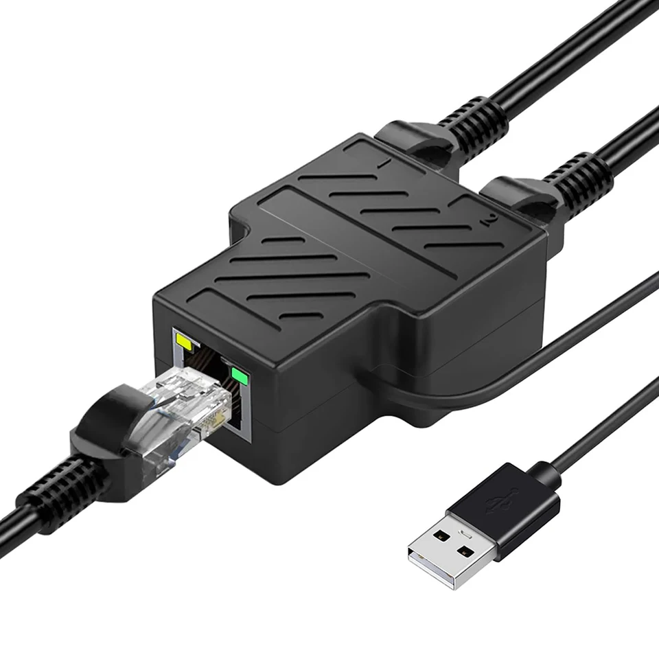 Ethernet Splitter Internet RJ45 1-in 2-out LAN Extender Adapter s napájacím káblom USB Support 2 Zariadenia Súčasné siete