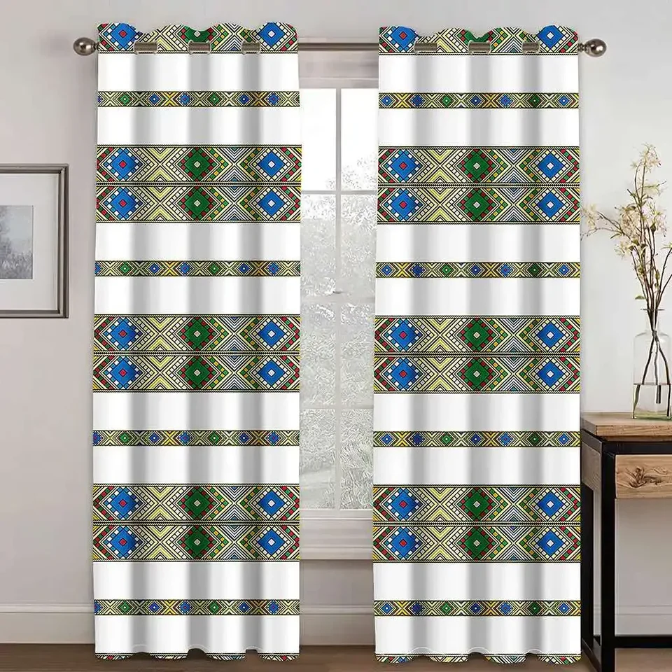 Etiópske a eritrejské tradičné záclony pre obývaciu izbu Set Design Design Vysoko kvalitné polyesterové tkaniny Cortinas