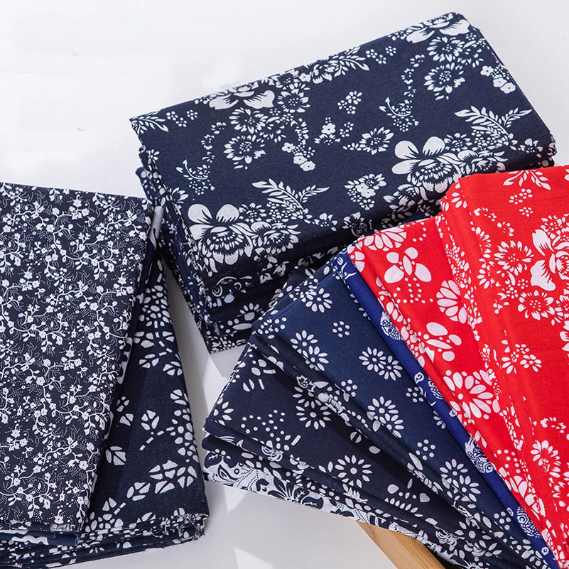 Etnická bavlnená tkanina Vintage modrá červená Liberty handrička na šitie oblečenia domov dekor o polter