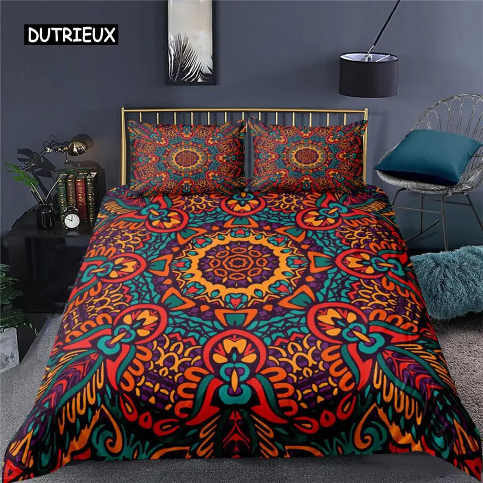 Etnický český český mandala obliečka na obliečky Kráľ kráľovná európska kvety vinobranie posteľná sada geometrický retro štýl polyesterovej prikrývky