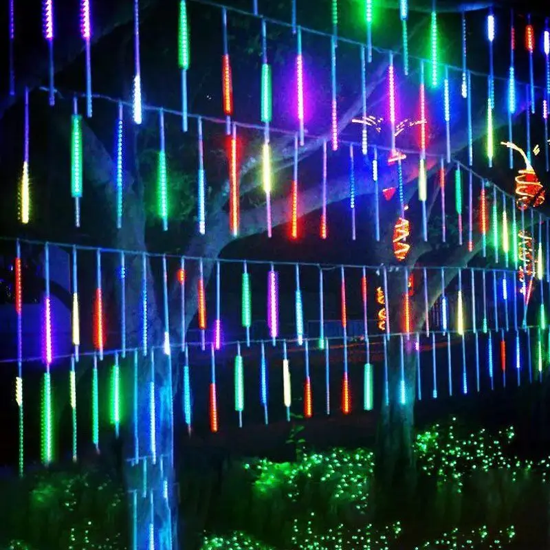 EU Plug/US Meteor Shower Svetlá svetlá pre ulicu Vonkajšia záhrada Svadba vianočné stromčeky Dekorácie Navidad LED Holiday Lighting