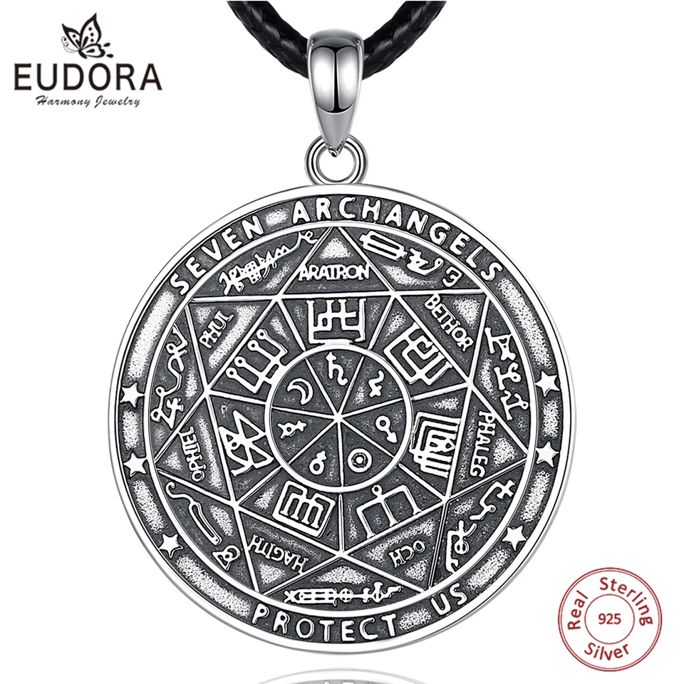 Eudora 925 Sterling Silver Seven Archanjels Amulet Amulet Rune Rune Summon Magic Circle Prívesok náboženstvo