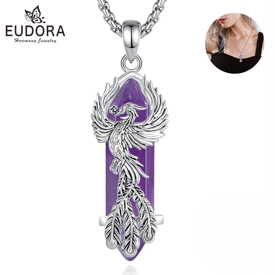 Eudora Phoenix, ktorá sa poveruje šesťuholníkom prírodného ametystového hranolu, ktorý hojený kameň Crystal Crystal Pendant Punk Jewelry Women Darček