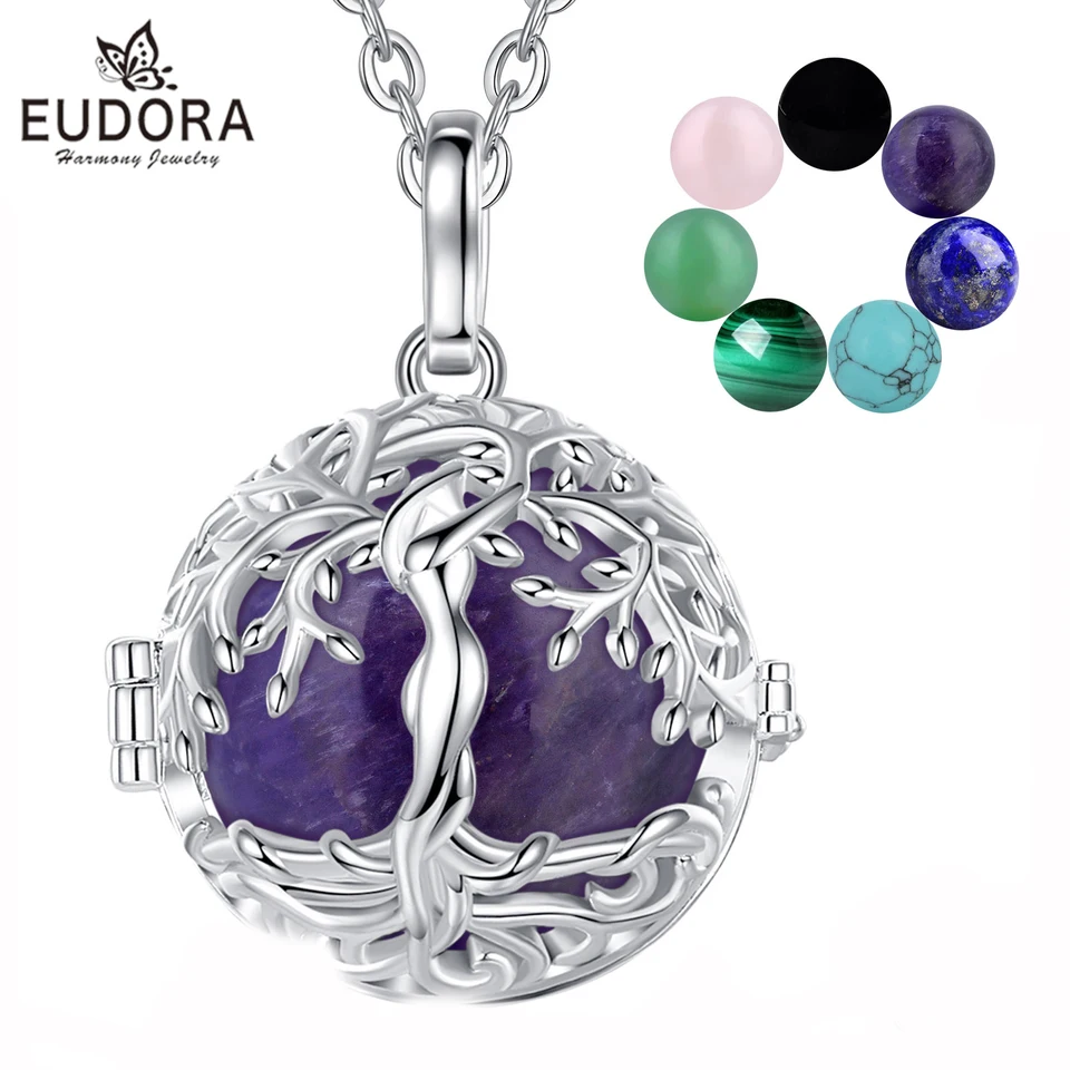 Eudora Tree of Life Klietka náhrdelník Ametyst Energy Liečenie krištáľový kameň jade lapis prívesok Spiritual DIY šperky Obsidián Darček