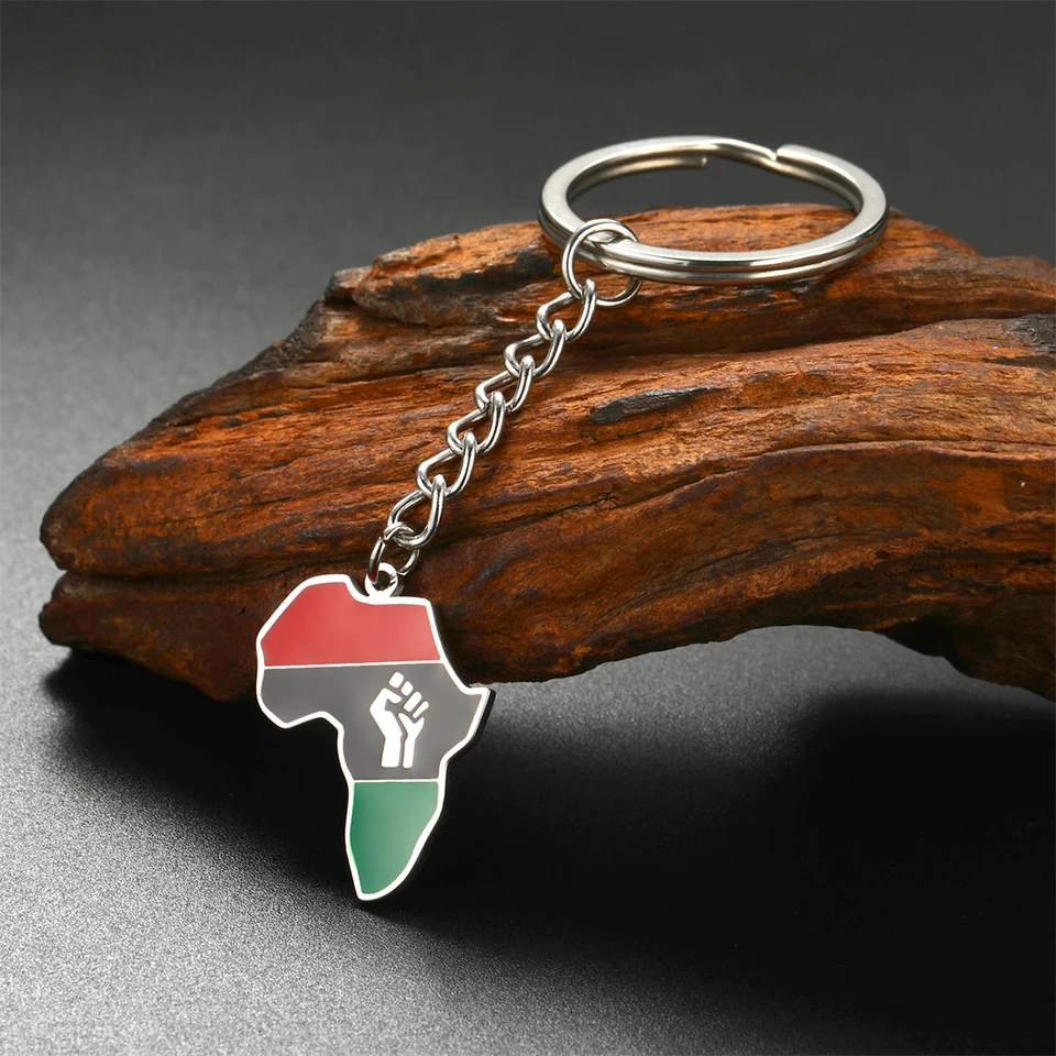 Eueavan African map päsť symbol kľúče pre ženy mužov z nehrdzavejúcej ocele vlajka mapa Keyring Lives Matter etnický šperk darček