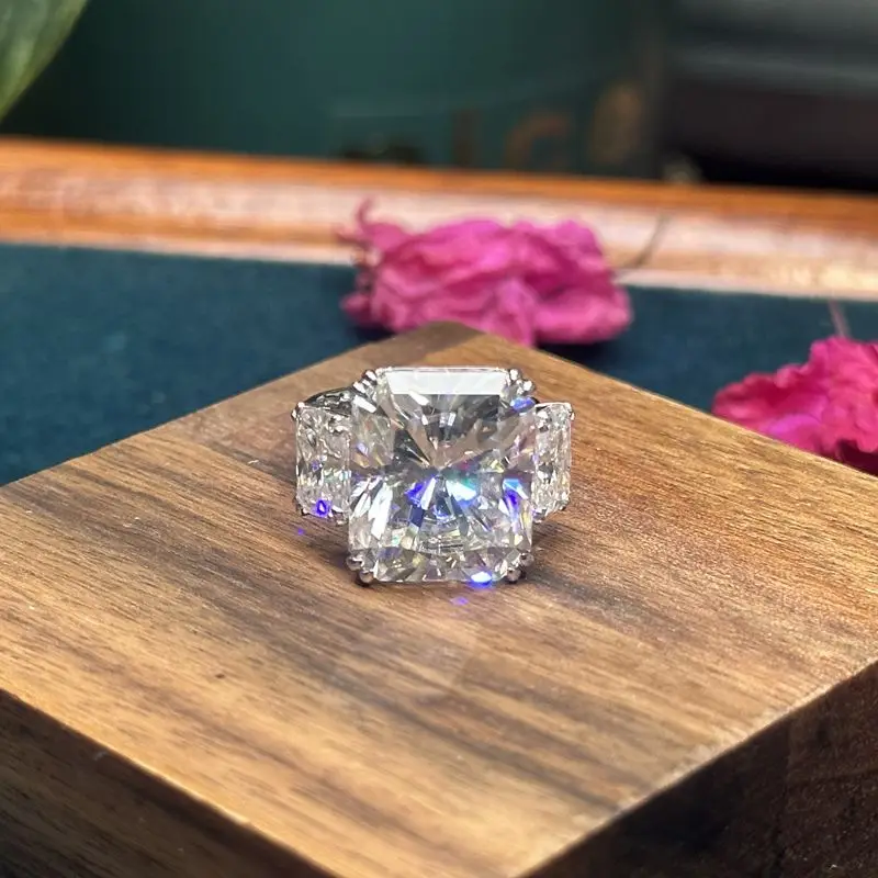 Európska a americká móda desať karátových odrádzaní Moissanit Diamond Ring Dámsky prsteň zásnubný zásnubný prsteň 925 Striebro