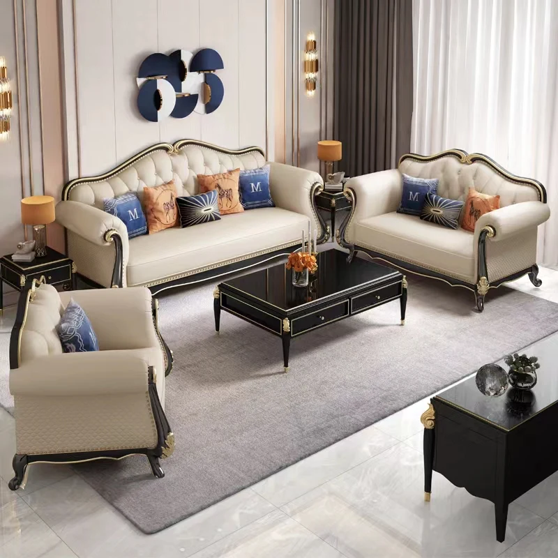Európska obývacia izba Moderné luxusné luxusné oblátky Dizajnérske sekcie Puffs Sofa Lounge Modulárny drevený Divano Letto Home Furniture