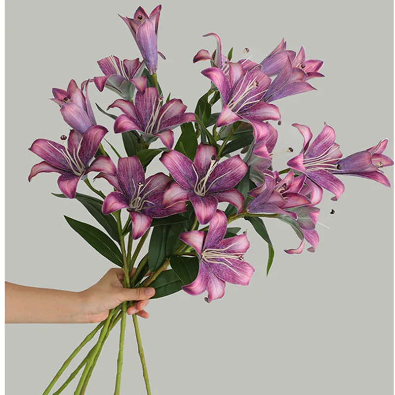 Európska retro Lily 3 Heads Branch Real Touch Artificial Flowers for Party Svadobná dekorácia Flores Artificiales Lilies