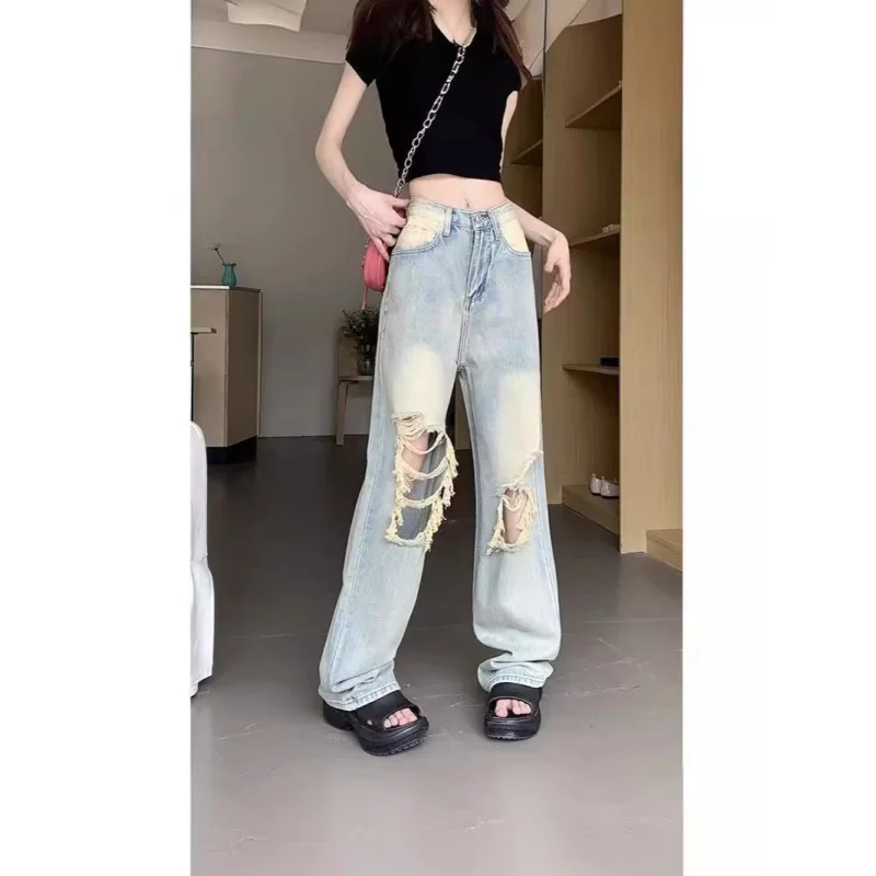 Európske a americké High StreetVibepants Dámske letné retro umývané do starých kovbojských nohavíc so širokými nohami American Fried Street RI