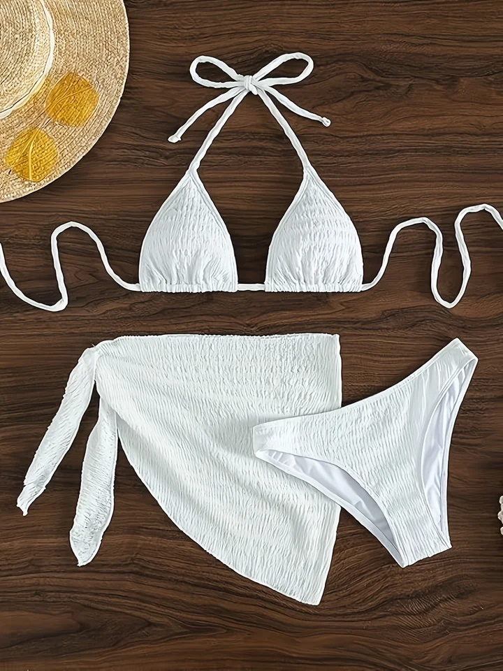 Európske a americké sexy split Solid Color Bikini Dámske plavky trojdielne set