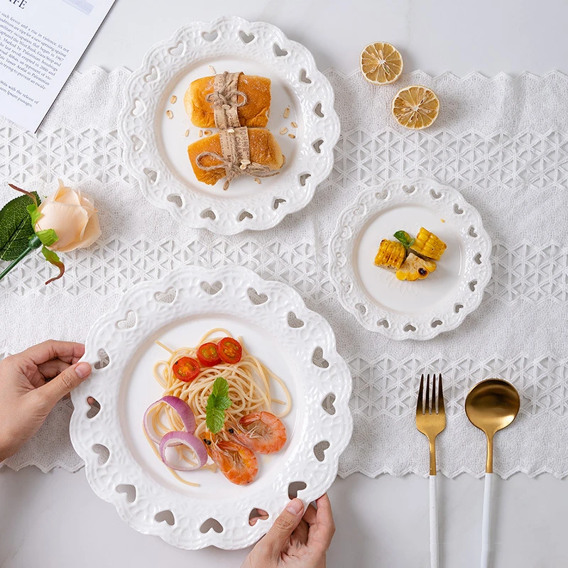 Európske reliéfové srdcové tanier Domov Spaghetti Dennewware Pevná farba okrúhla zeleninová tanier popoludňajší čaj Snack zásobník