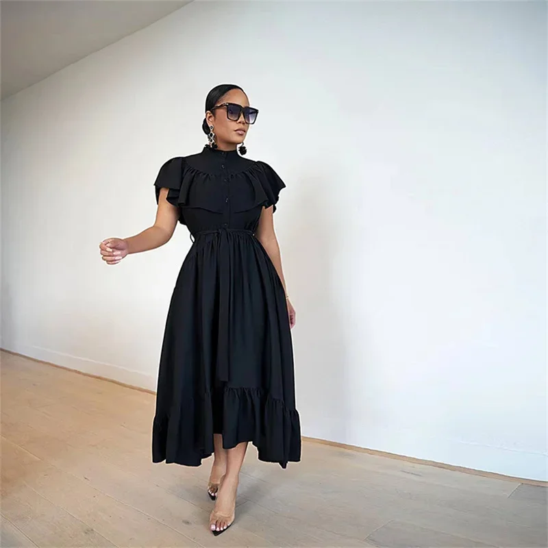 Európske vintage voľné šaty Čierny biely voľný čas 2024 Summer Street Night Club Party Chic Fashion Vestidos šaty