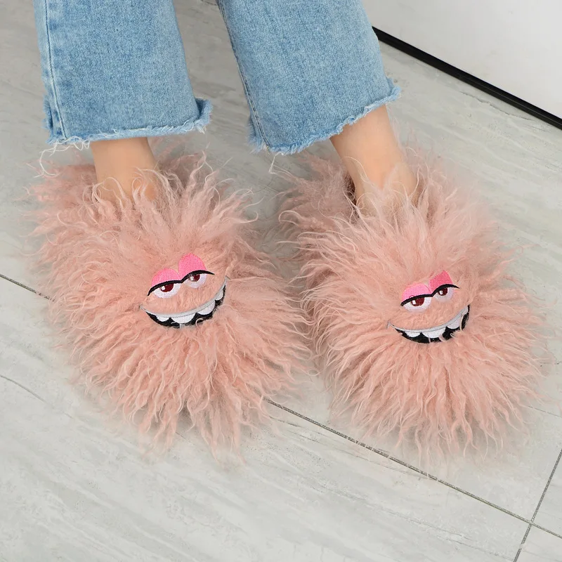 Európsky a americký Halloween Cute Slipper 2024 Zimná nová imitácia Vlnená bavlnená klzká karikatúra Všestranné papuče proti sklzu