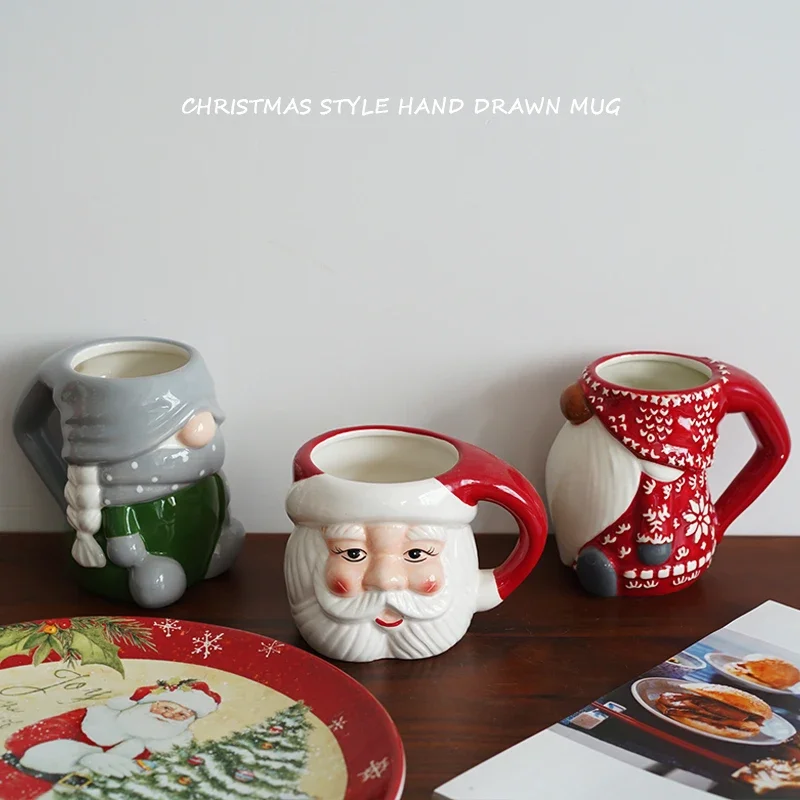 Európsky štýl ručne maľovaný Santa Claus Tvar keramického hrnčeka Ozdobia obývacia izba kuchyňa