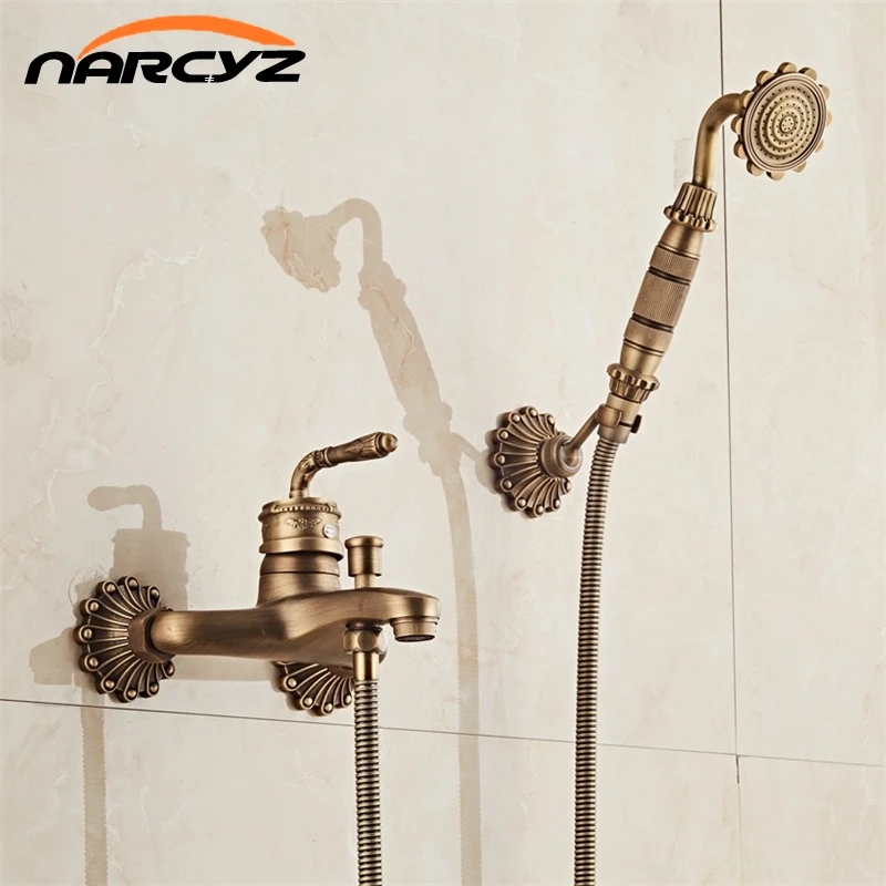Európsky štýl starožitný retro kúpeľňa sprcha faucet meď mosadz Luxusná sprcha s ručnou sprchou starožitná vaňa žeriav XT332