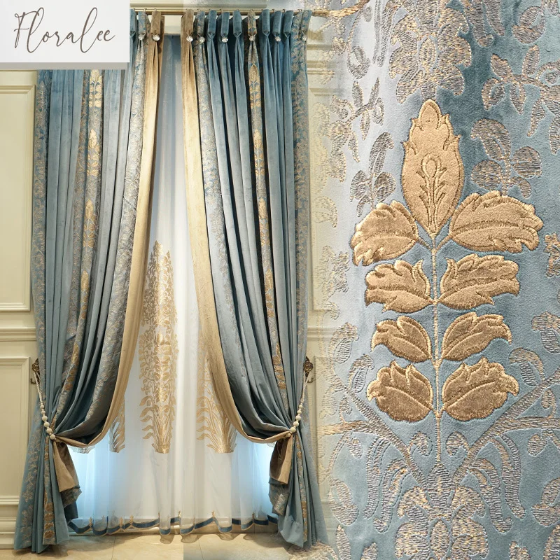 Európsky štýlové záclony pre obývaciu izbu Luxusný vysokokvalitný high -end Velvet Pellet Curtain Head Head plášť vyšívaný kvetinový spálň