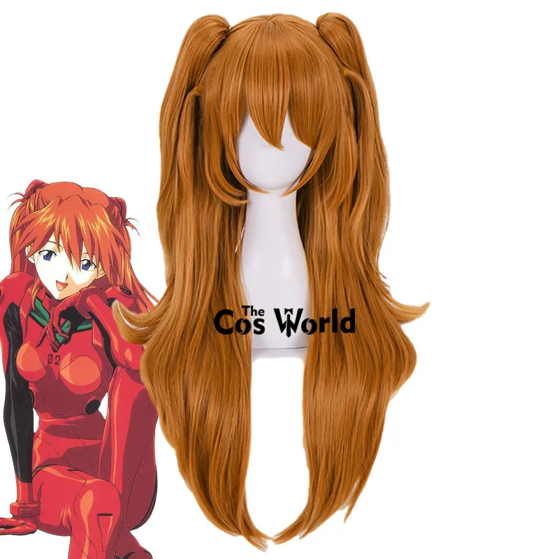 Eva Asuka Langley Soryu 70 cm dlhá kučeravá anime cosplay parochne Fiber Tepelne odolné voči syntetickým vlasom + parochňou čiapka