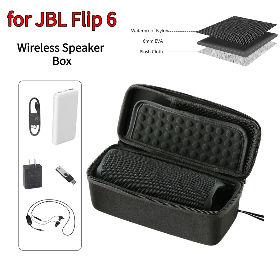 Eva Hard Case for JBL Flip 6 Wireless Reproduktor prenášajúci vrecko na ochranné puzdro s prenosnou úložnou skrinkou Ruck (iba puzdro)