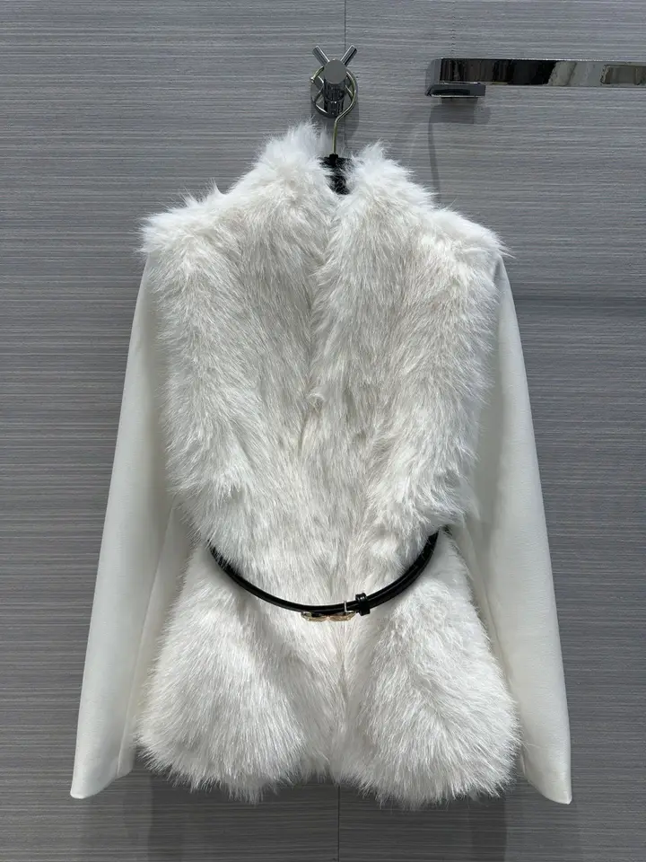 Evacandis White Fur Blazer Runway Designer Európsky vysoko kvalitný líška Chic Vintage Elegantná elegantná dámska bunda