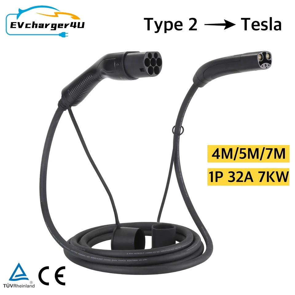 Evcharger4u Typ 2 do Tesla EV nabíjacie kábel 4m/5m/7m 1fázový 32a 7kW IEC62196 Kábel NACS typu2 pre USA vyrobený model 3 xsy