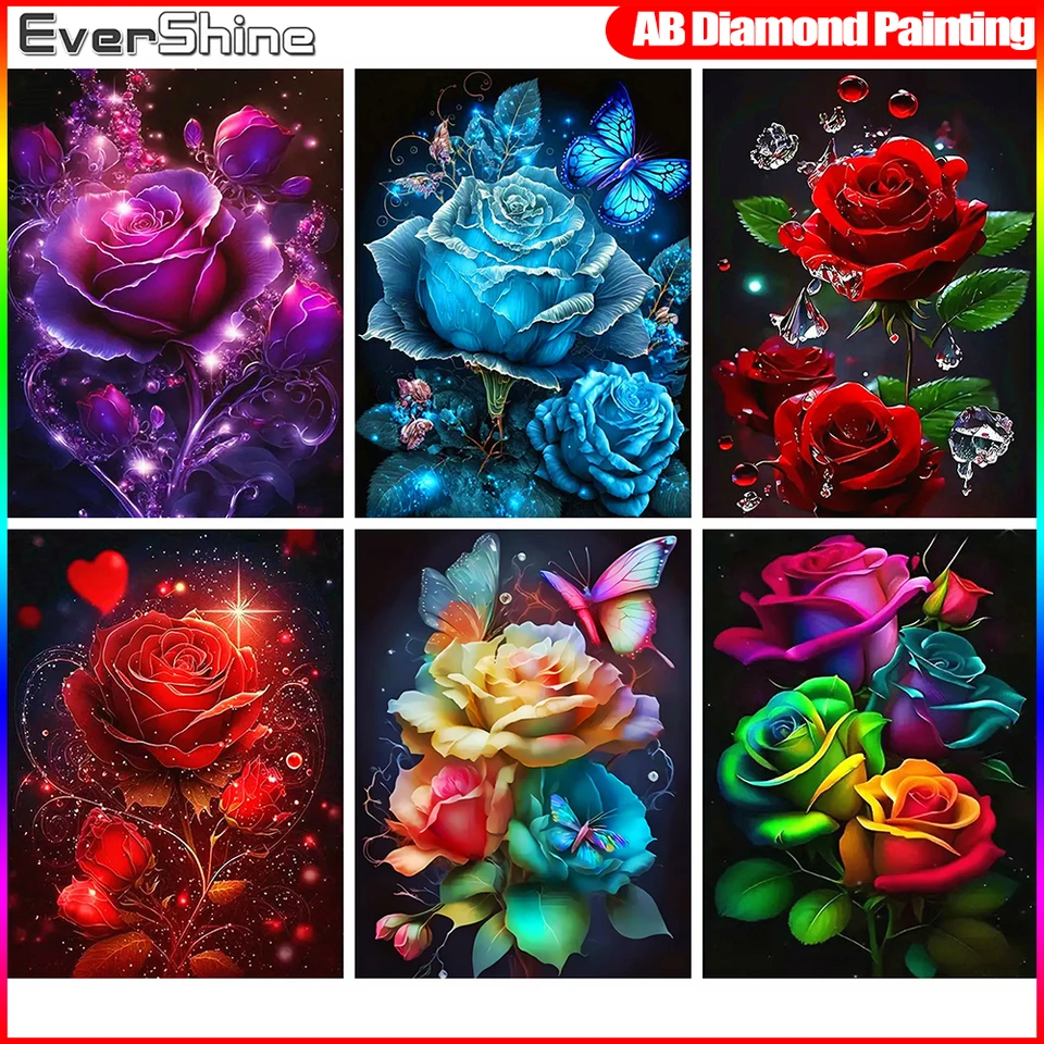 Evershine Diamond Painting Rose Cross Stitch Obrázok kvetina mozaika ab vŕtania výšivky kamienok 5d