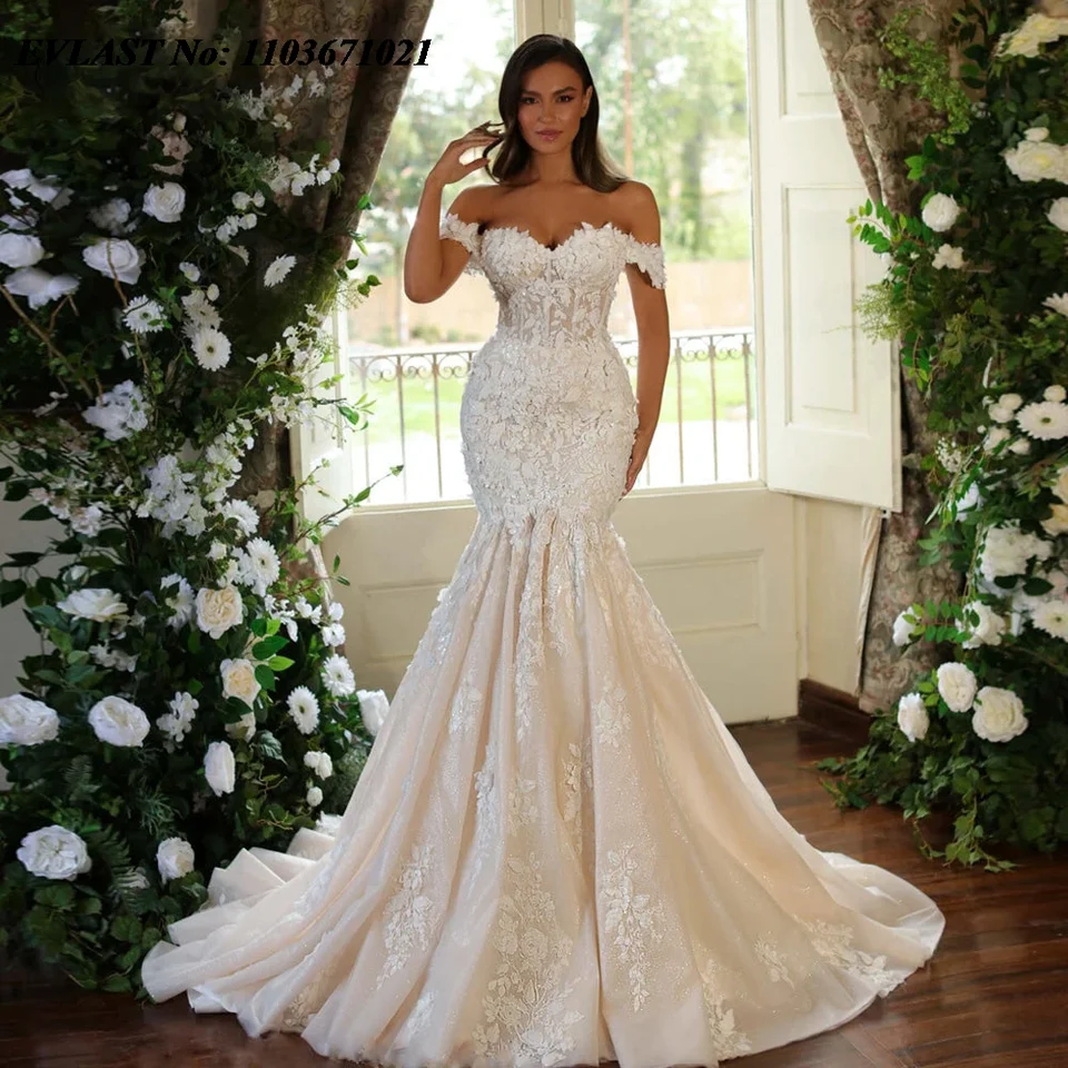 Evlast prispôsobený 2025 Mermaid dlhé svadobné šaty čipky s korálkami Vestido de Novia Svadobné svadobné šaty robe de mariee md02