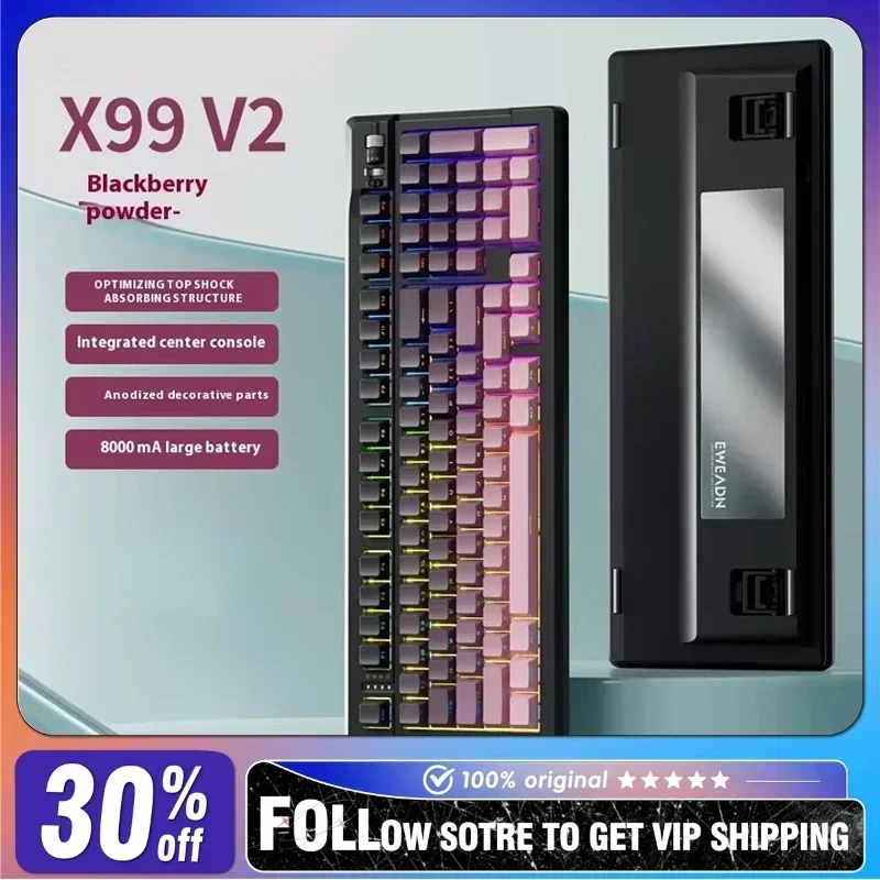 EWEADN X99V2 Wireless Mechanical Keyboard Troj režim Bočný ryší kľúče RGB Prispôsobené PC Gamer E-Sports Gaming Hering Keyboard