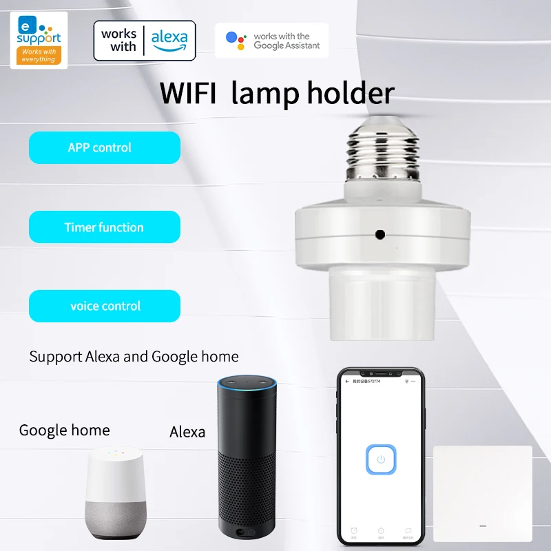 Ewelink E27 Smart WiFi Lamp Držiteľ 90-250V Adapter žiarovky LED žiarovka Držiteľ bezdrôtového ovládania hlasu Práca s Alexa Google Home