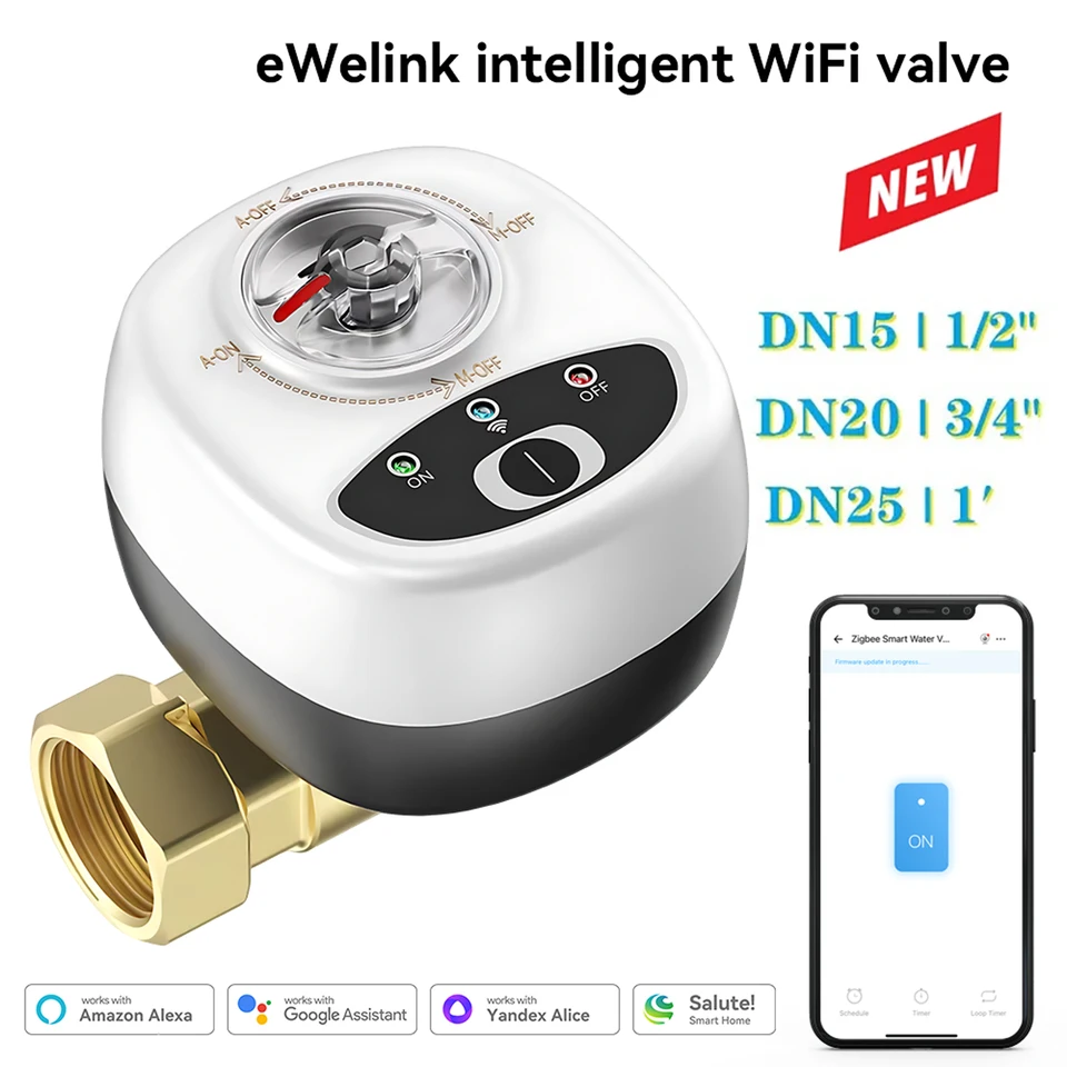 Ewelink WiFi WaterValve Automatický prepínač Intelligent guľôčkového ventilu IP65 nepremokavé hodnotenie bezdrôtového ovládania diaľkovej aplikácie DN15/20/25