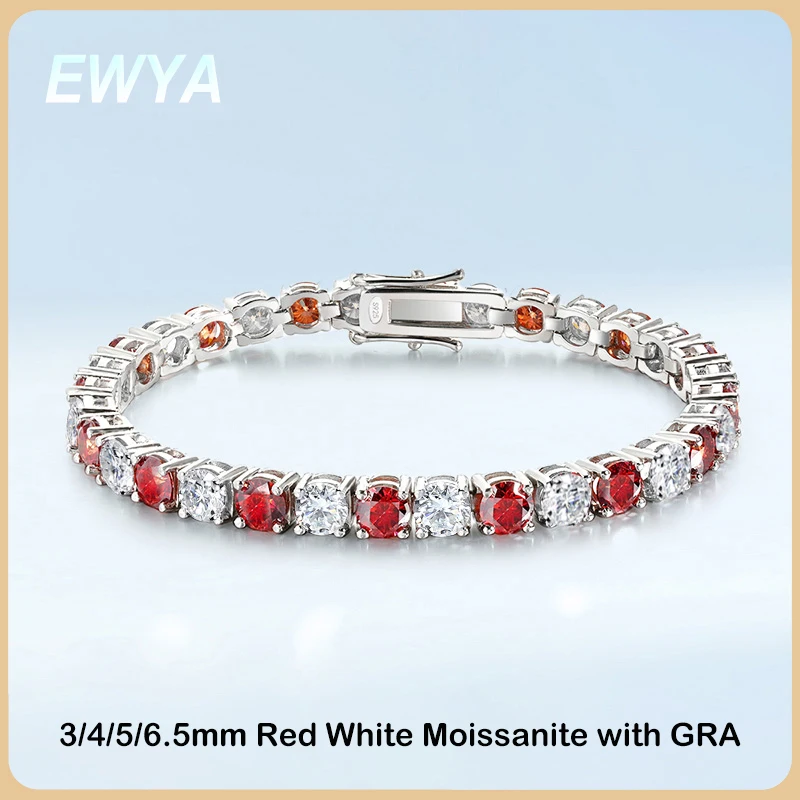 Ewya Gra certifikovaná 3/4/5/66 mm plná červená modrá biela biela moissanite tenisová náramok pre mužov pre mužov S925 Všetky diamantové náramky