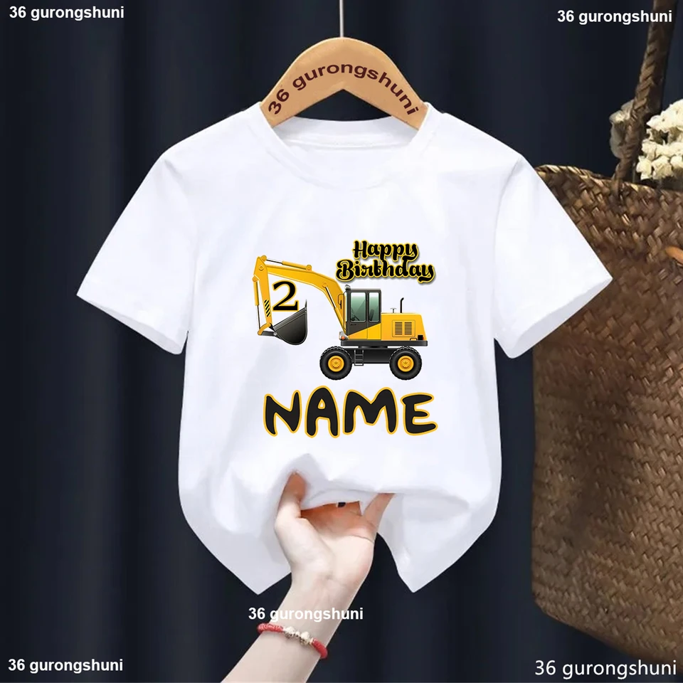 Excavator Narodeniny Čísla 1-9 rokov staré moje druhé narodeniny Detské tričko Roztomilý chlapec nadšeného tričku personalizované meno