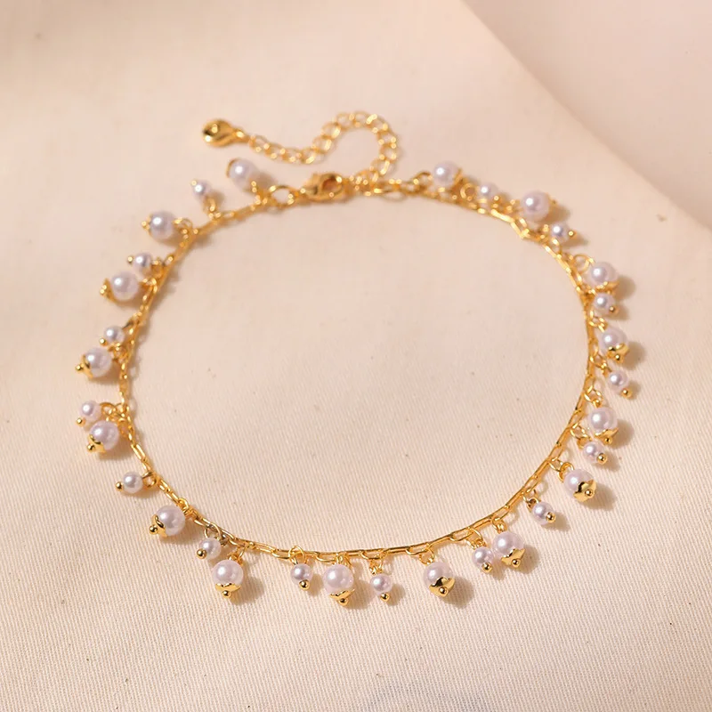 Exotické kúzlo abs perlene Pendant Ženy Anklet 18K Plated Originálny zlatý reťazec nastaviteľná veľkosť členky módne šperky príslušenstvo