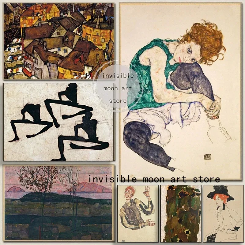 Expresionistický maliar Egon Schiele Artworks žlté mesto Human Body Art Plagát maľba nástenná tlač