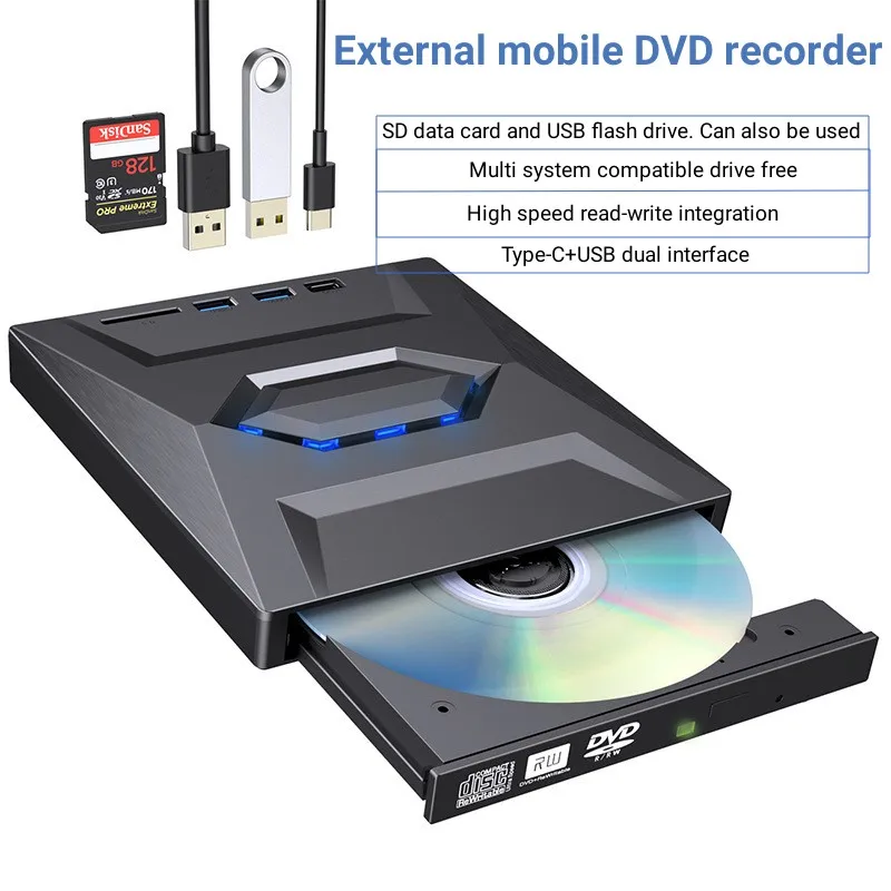 Externá mobilná optická jednotka USB 3.0 USB 3.0 pre kartu CD/DVD SD a prehrávanie USB Externý mobilný DVD rekordér DVD