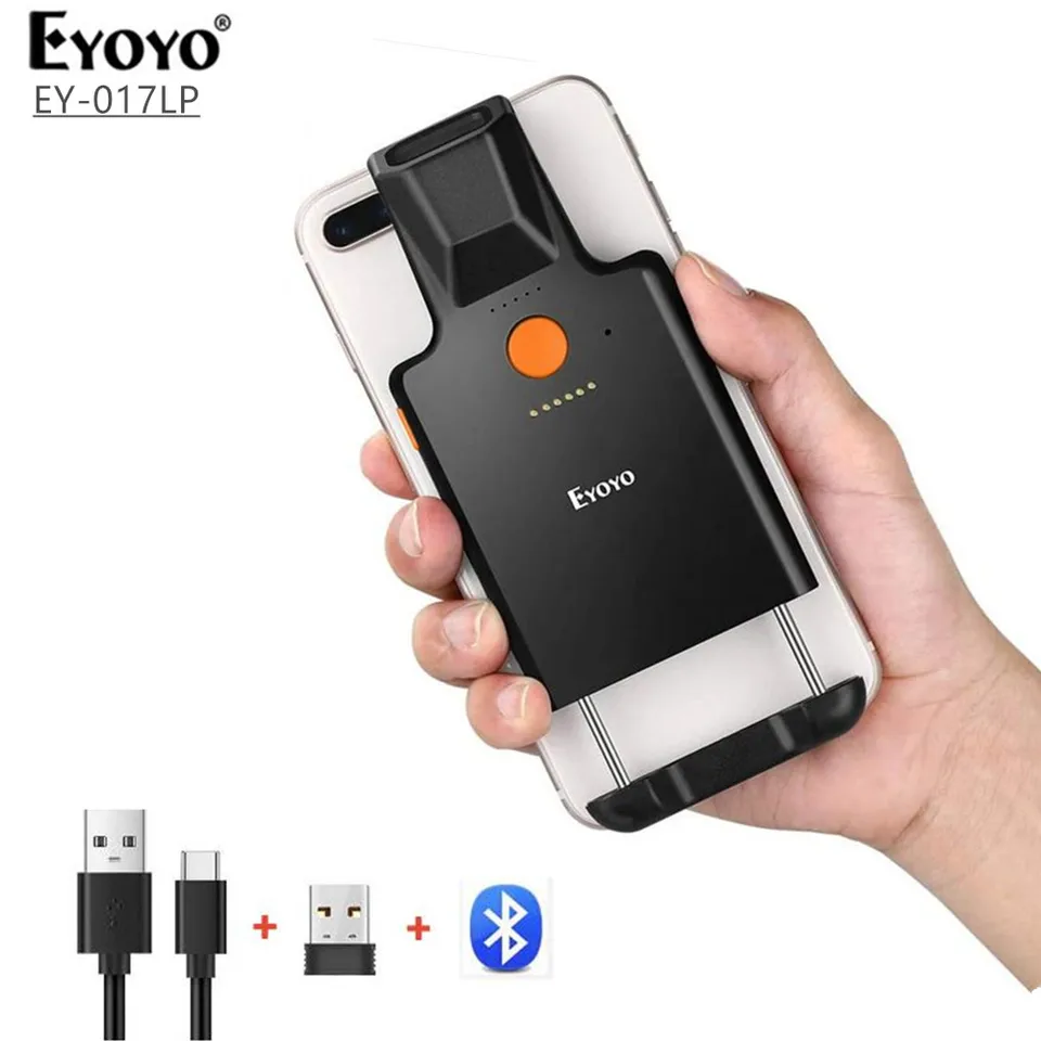 Eyoyo EY-017LP Prenosný 1D/2D zadný klip Bluetooth Čítač čiarových kódov funguje s telefónom, QR Image Maxicode PDF417 Scenner