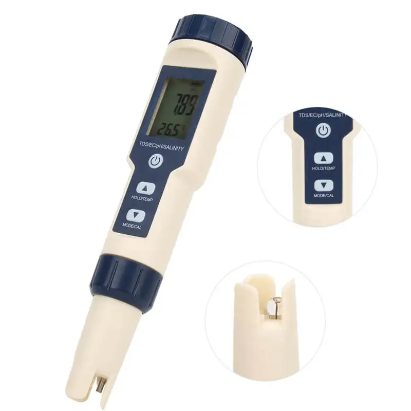EZ-9909 5in1 Prenosné digitálne pH/slanosť/temp/TDS/EC Meter Multifunkčný detektor testera kvality vody