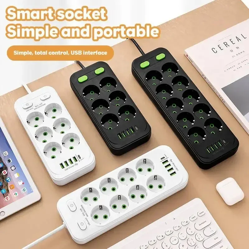 EÚ Plug 6ac Outlet Multitap Power Strip predlžovací kábel Elektrická zásuvka Smart USB SPORNÁ SPRÁVA PROCETOVÝ PROFEKT