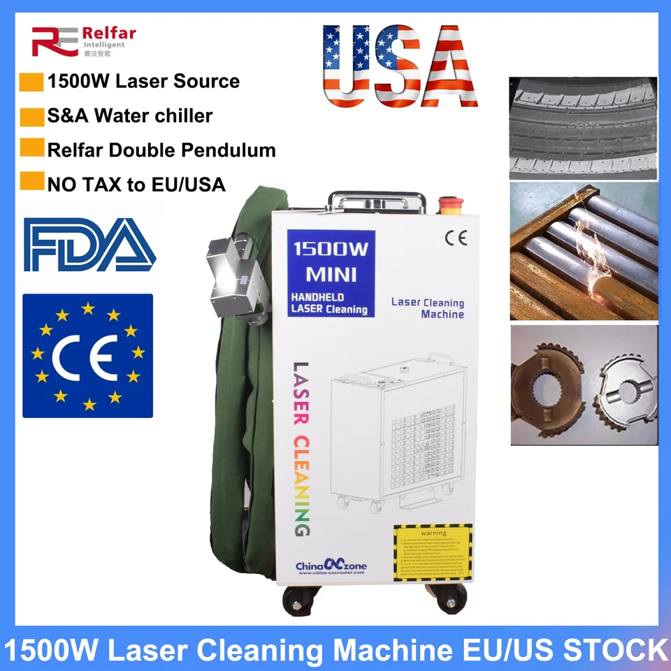 EÚ Stock 1500 W vláknitý laserový čistiaci stroj Priemyselné odstraňovanie hrdze Čistiace olejové farby pre kovové čistenie šírka 300 mm v USA
