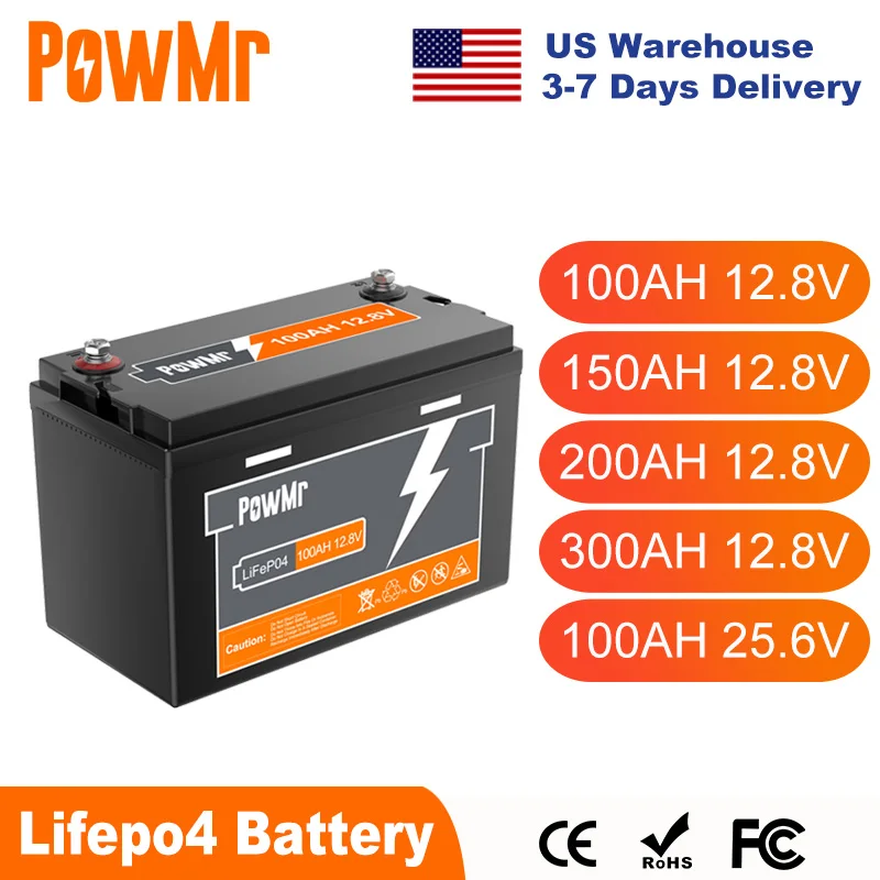 EÚ Stock PowMR 300AH 200AH 150AH 100AH ​​LIFEPO4 batéria 12,8 V 25,6 V Energia Solárna lítiová batéria 6000+ cyklov až 4 v sérii