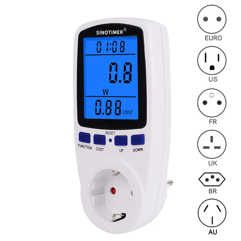 EÚ US UK BR AU FR Zátka podsvietenia Wattmeter Elektrická energia Spotreba elektrickej energie KWH WATT ENERGICKÉ METERY 220V 110V SKVETKA AC SACKET