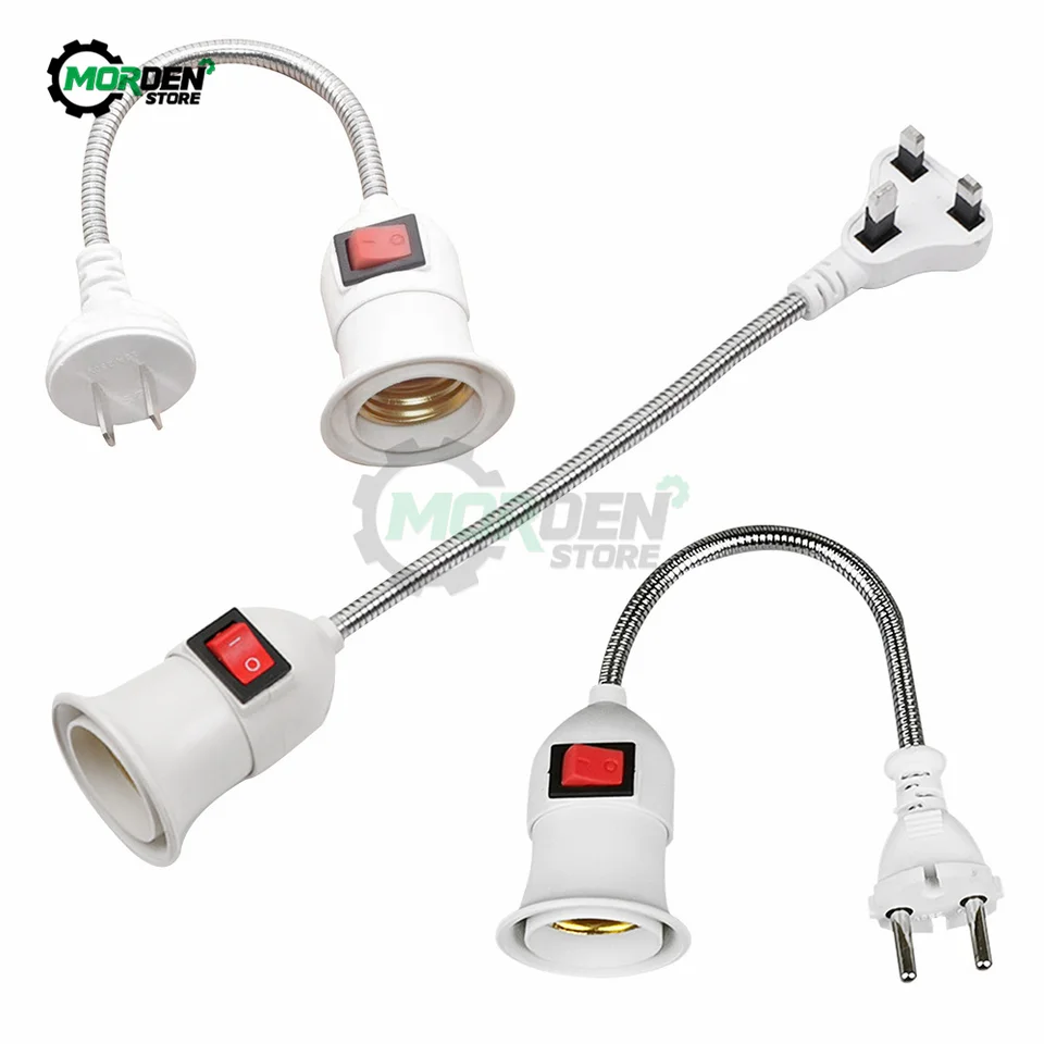 EÚ/US/UK Plug E27 lampa základná stena Flexibilný držiak svetlo Svetlo konvertor Bases On/Off Book Light Adapter Plug Adapter