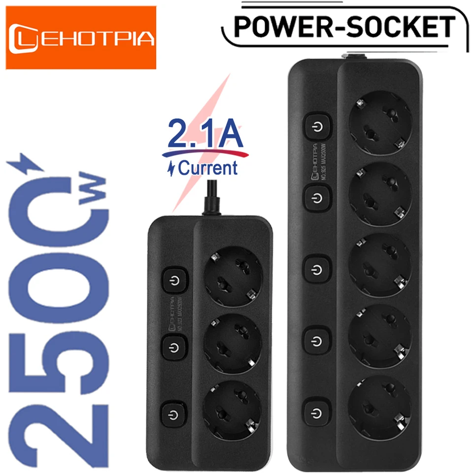 EÚ zástrčka výstupný prúžok na výstupe Multitap Smart Home 2M Extension Cord Electric Socket Surge Protector Protect Multipriz Network Filter