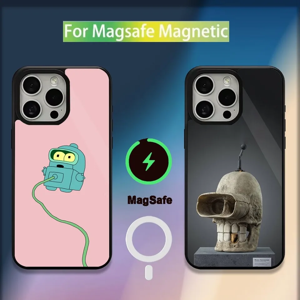 F-Futurama Funny Bender Pase Bender pre iPhone 16,15,14,13,12,11, Plus, Pro, Max, Mini Magsafe magnetické bezdrôtové nabíjanie